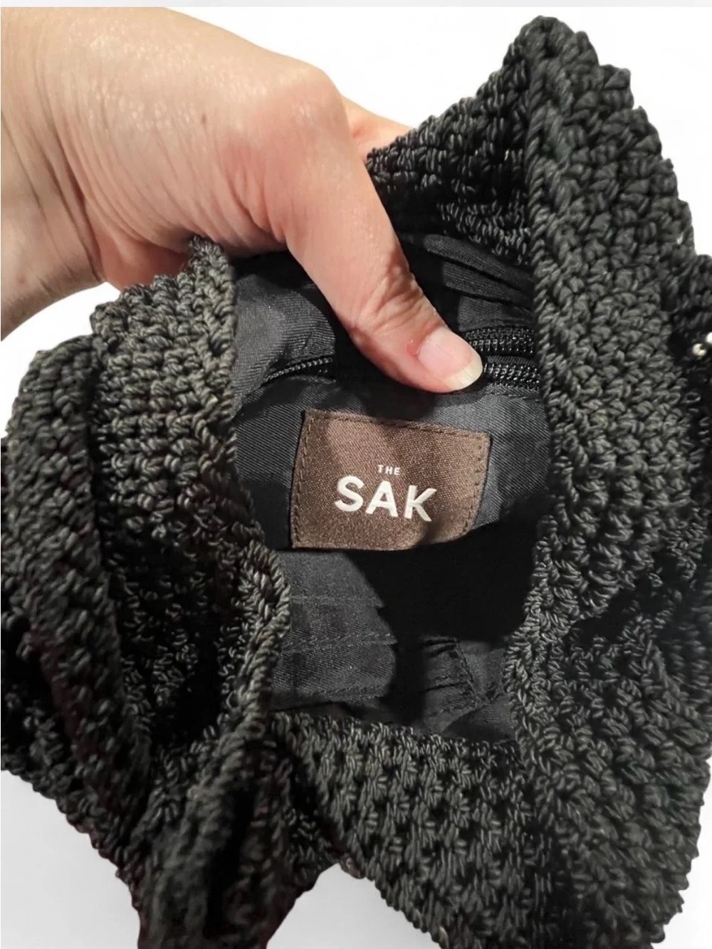 Vintage Y2K The Sak Black Crochet Drawstring Backpack